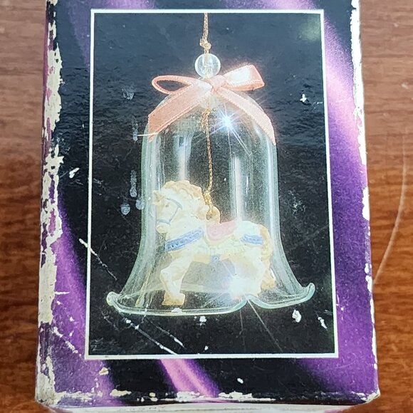 Carrousel Bell Ornaments Sparkling Crystal Bell w/Hand Painted Porcelain Horse - Picture 12 of 16